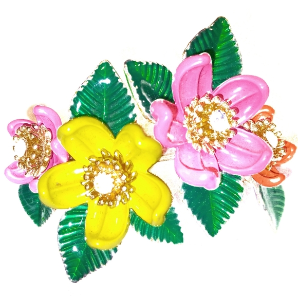 Betsey Johnson Floral Cuff w/ Rhinestones - Picture 2 of 5